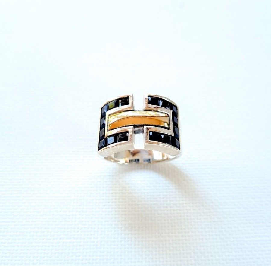 Anillos NC Joyas | Anillo Helen Black - Plata Y Oro