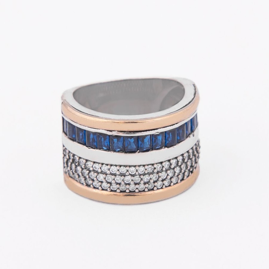 Anillos NC Joyas | Anillo Nunet Blue - Plata Y Oro