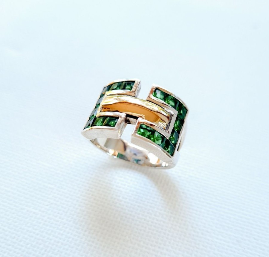 Anillos NC Joyas | Anillo Helen Green - Plata Y Oro