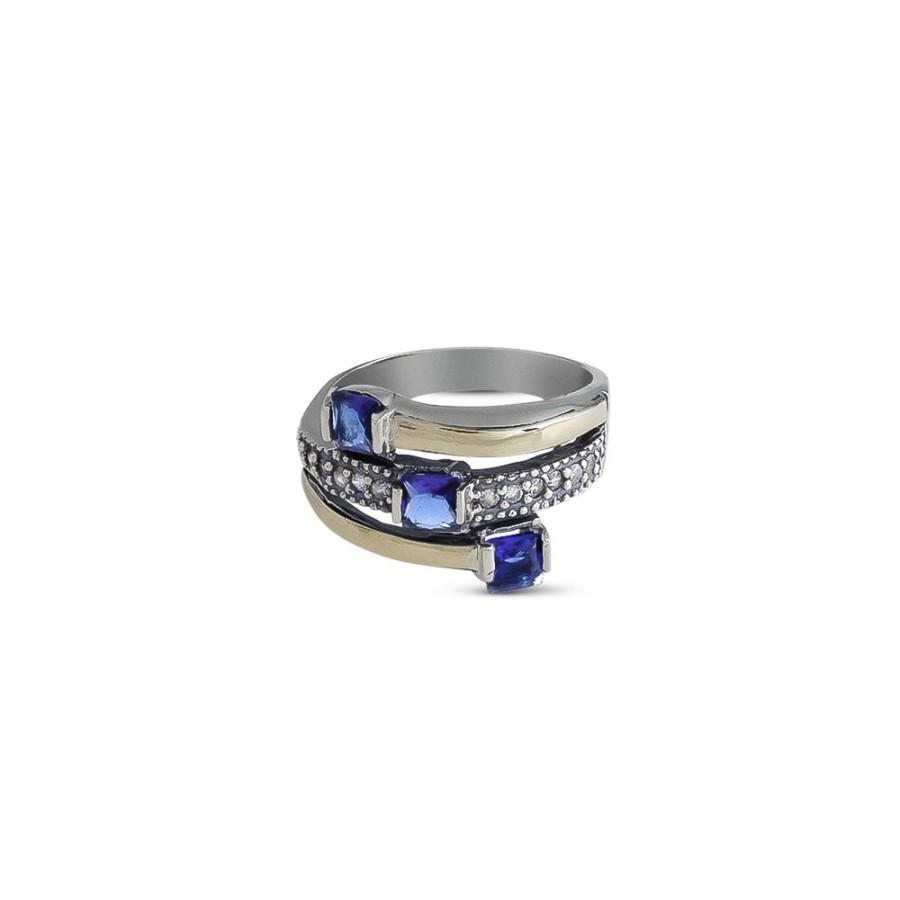 Anillos NC Joyas | Anillo Delfina Blue - Plata Y Oro