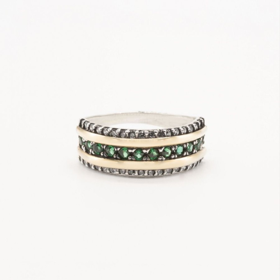 Anillos NC Joyas | Anillo York Green - Plata Y Oro