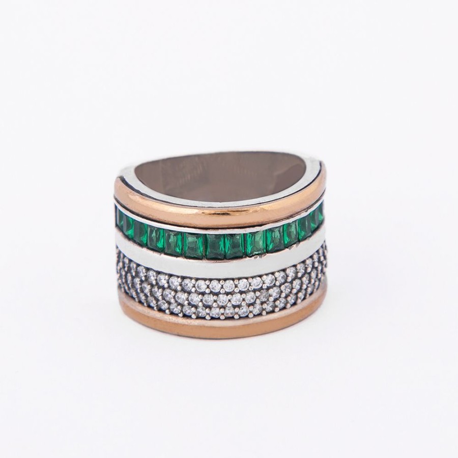 Anillos NC Joyas | Anillo Nunet Verde - Plata Y Oro